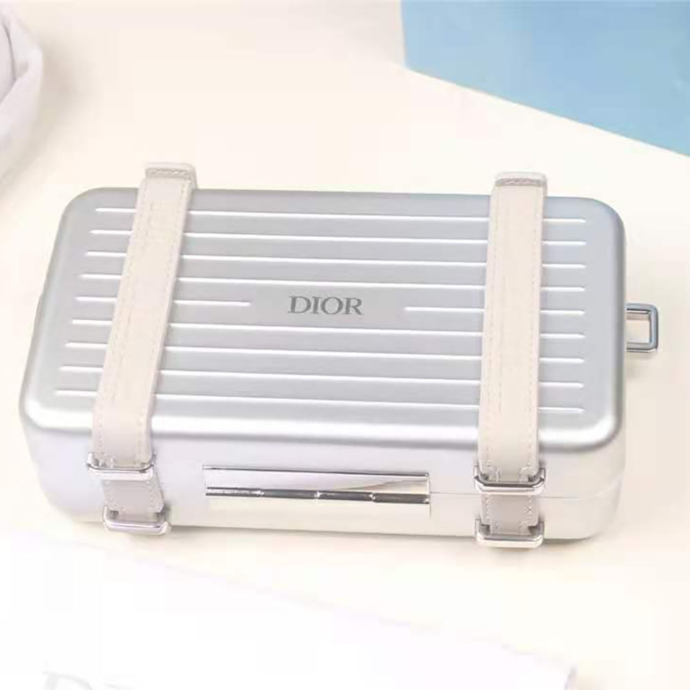 Dior Men Dior and Rimowa Personal Clutch Aluminum and Grained Calfskin-White - image 6