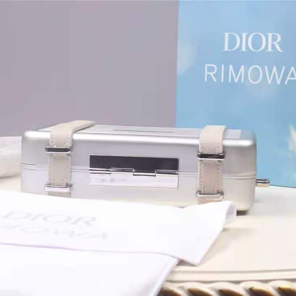 Dior Men Dior and Rimowa Personal Clutch Aluminum and Grained Calfskin-White - image 4