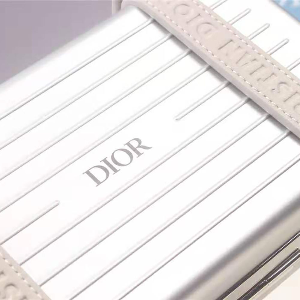 Dior Men Dior and Rimowa Personal Clutch Aluminum and Grained Calfskin-White - image 9