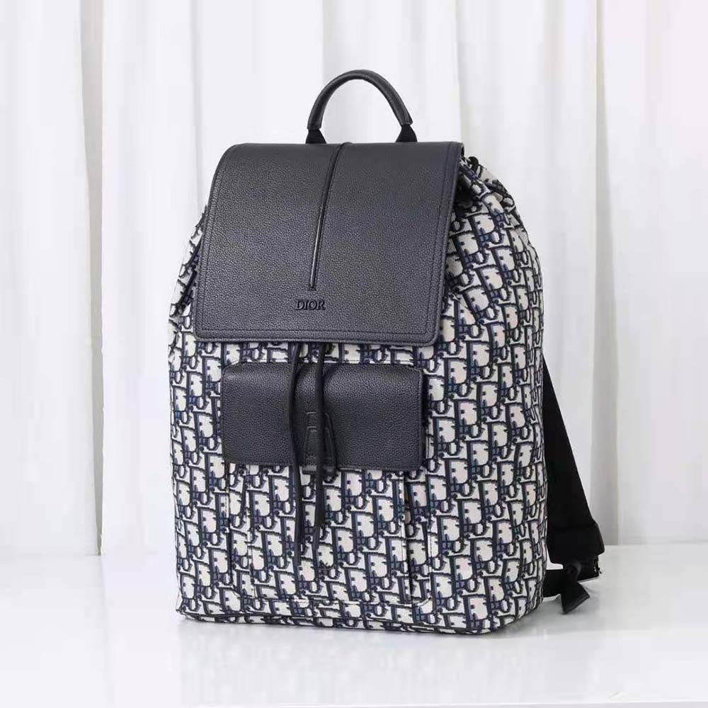 Side angle showing adjustable straps on Dior Men Motion Backpack Beige and Black
