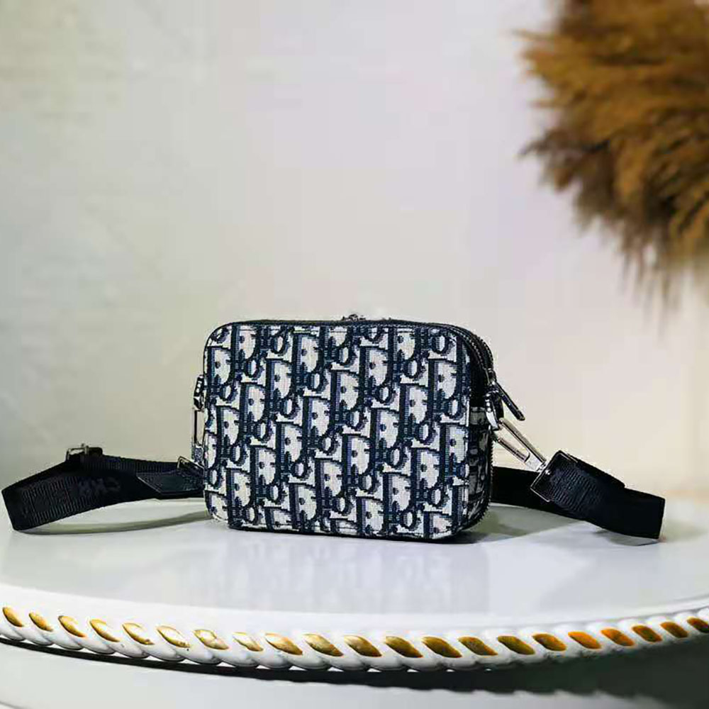 Dior Men Pouch with Shoulder Strap Beige and Black Dior Oblique Jacquard - image 4