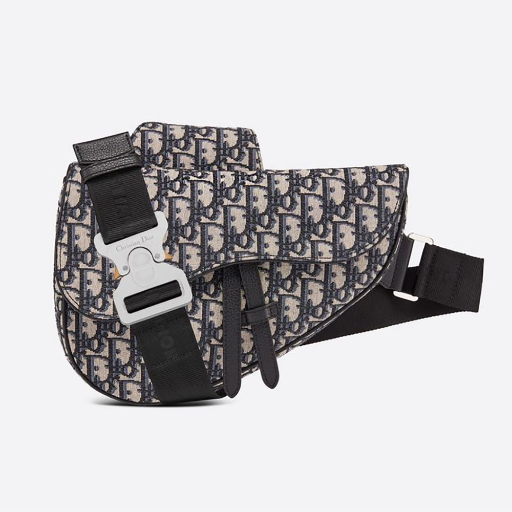 Front view of Dior Men Saddle Bag Beige and Black Dior Oblique Jacquard