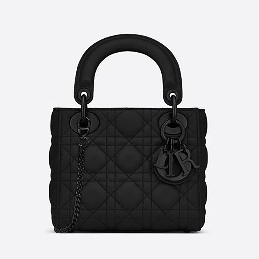 Front view of Dior Mini Lady Dior Bag Black Ultramatte Cannage Calfskin