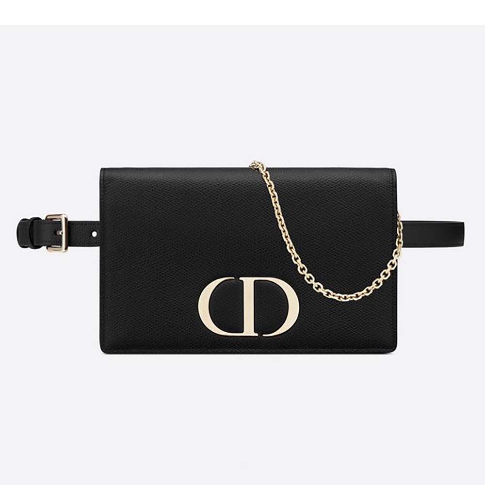 Front view of Dior Women 30 Montaigne 2-in-1 Pouch Stone Grained Calfskin-Black