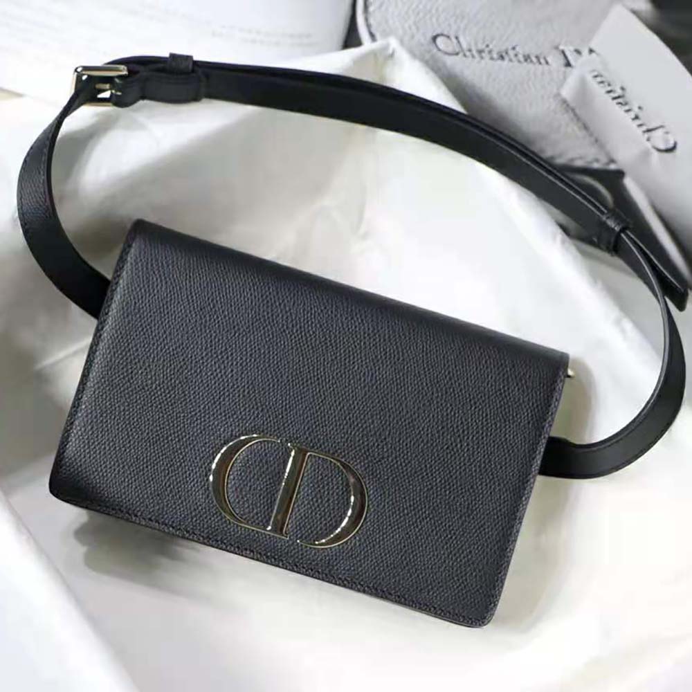 Close-up of silver-tone hardware on Dior Women 30 Montaigne pouch