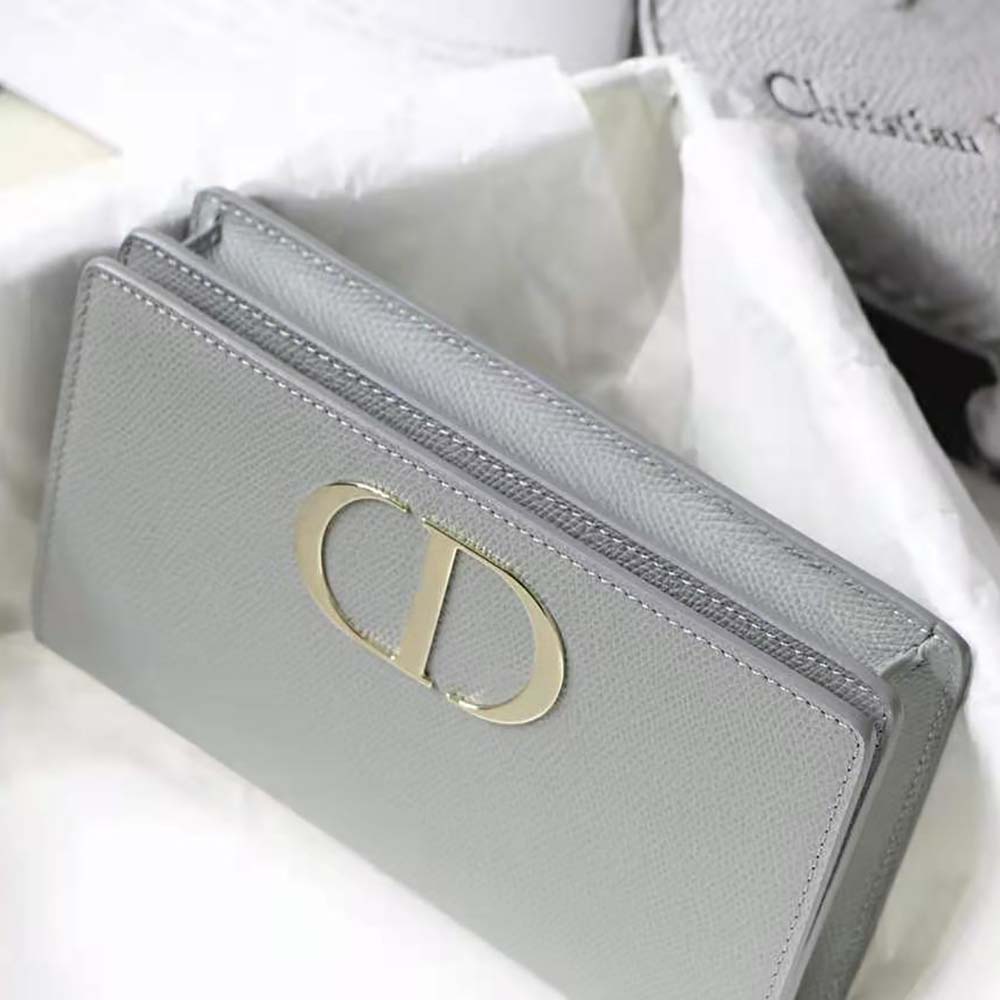 Dior Women 30 Montaigne 2-in-1 Pouch Stone Grained Calfskin-Silver - image 5