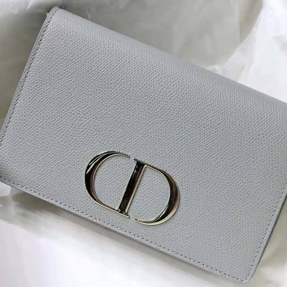 Dior Women 30 Montaigne 2-in-1 Pouch Stone Grained Calfskin-Silver - image 6