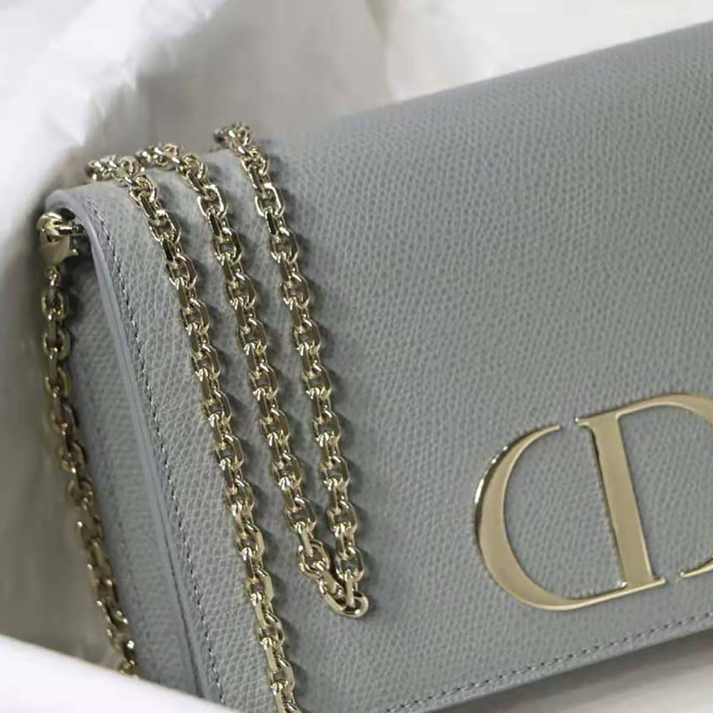 Dior Women 30 Montaigne 2-in-1 Pouch Stone Grained Calfskin-Silver - image 10