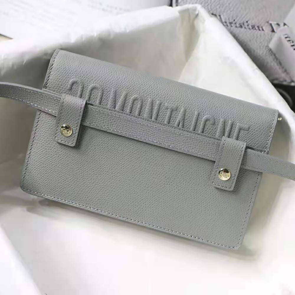 Dior Women 30 Montaigne 2-in-1 Pouch Stone Grained Calfskin-Silver - image 4