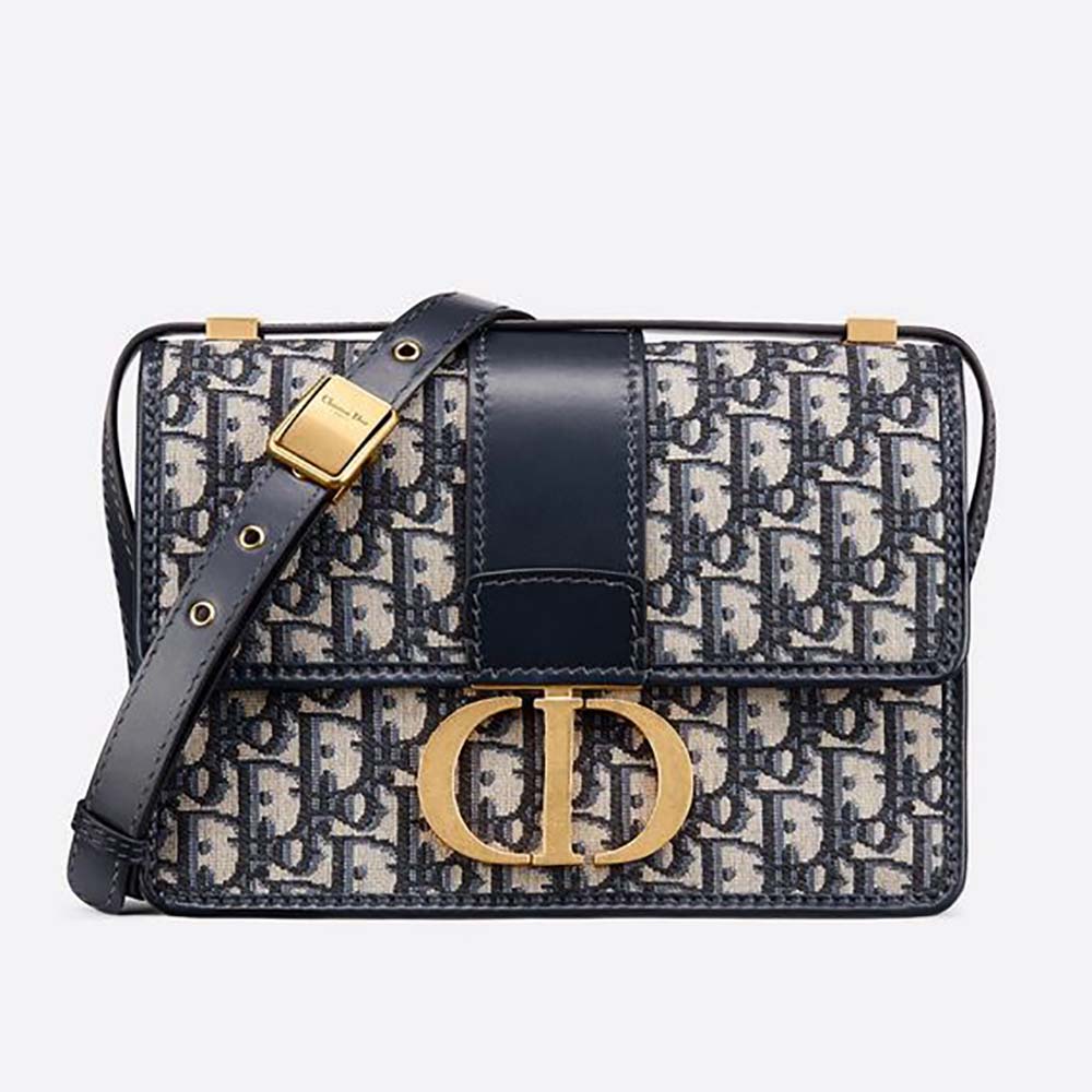 Front view of Dior Women 30 Montaigne Bag Blue Dior Oblique Jacquard