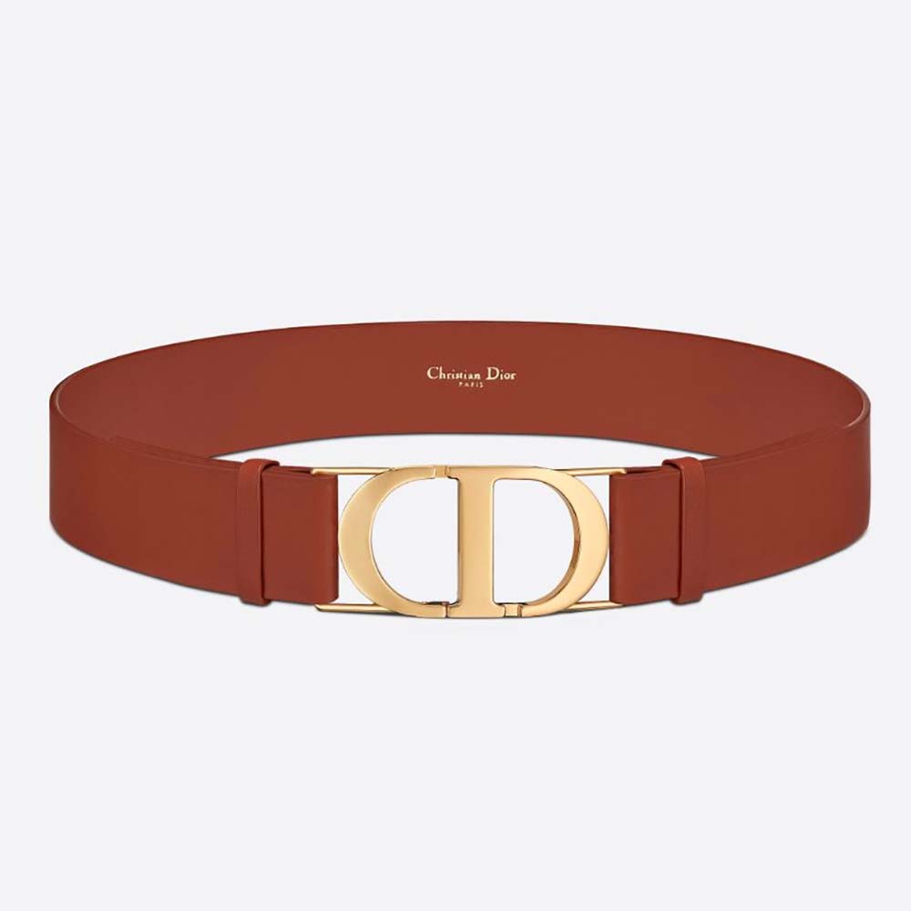 Front angle of Dior Women 30 Montaigne Belt Dark Tan Smooth Calfskin