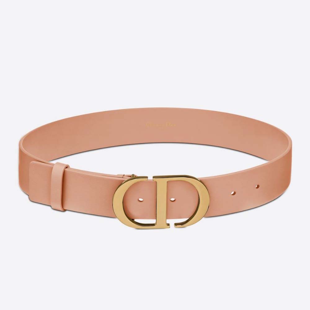 Front view of Dior Women 30 Montaigne Belt Pale Pink Leather with silver buckle