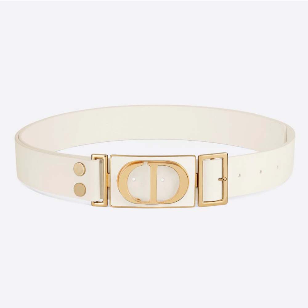 Front view of Dior Women 30 Montaigne Belt White Calfskin, 30 MM