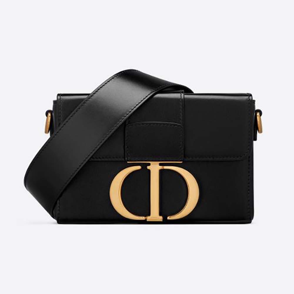 Front angle of Dior Women 30 Montaigne Box Bag Black Box Calfskin with gold hardware
