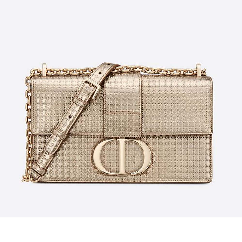 Front view of Dior Women 30 Montaigne Chain Bag Metallic Gold Microcannage Calfskin