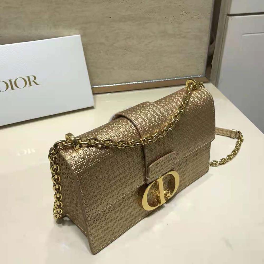 Dior Women 30 Montaigne Chain Bag Metallic Gold Microcannage Calfskin - image 4
