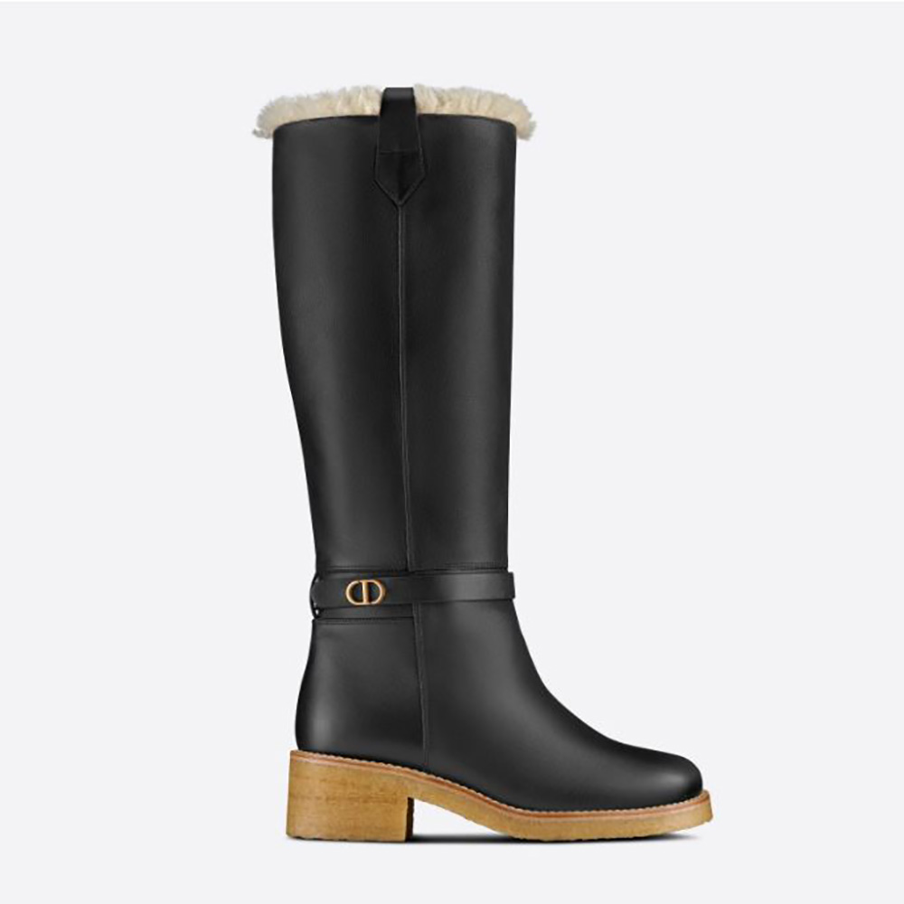 Front angle of Dior Women D-Furious Boot Black Calfskin and Shearling