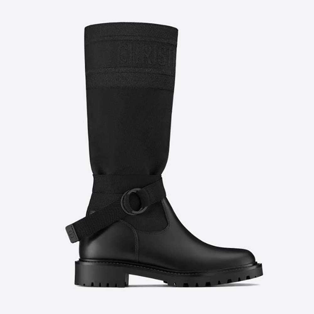 Side view of Dior Women D-Major Boot Black Technical Fabric and Calfskin