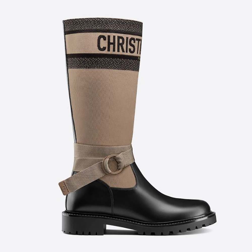 Front angle of Dior Women D-Major Boot in black technical fabric