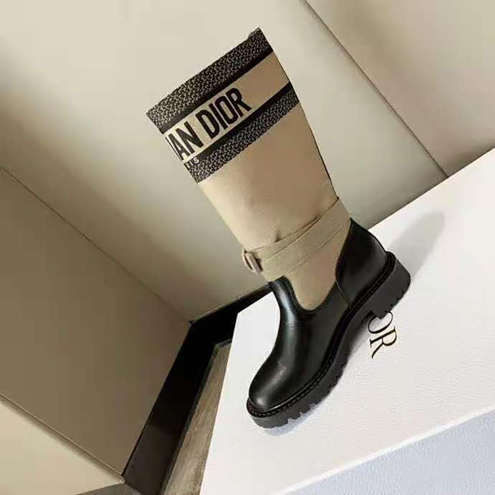 Dior Women D-Major Boot Taupe and Black Technical Fabric and Calfskin - image 4