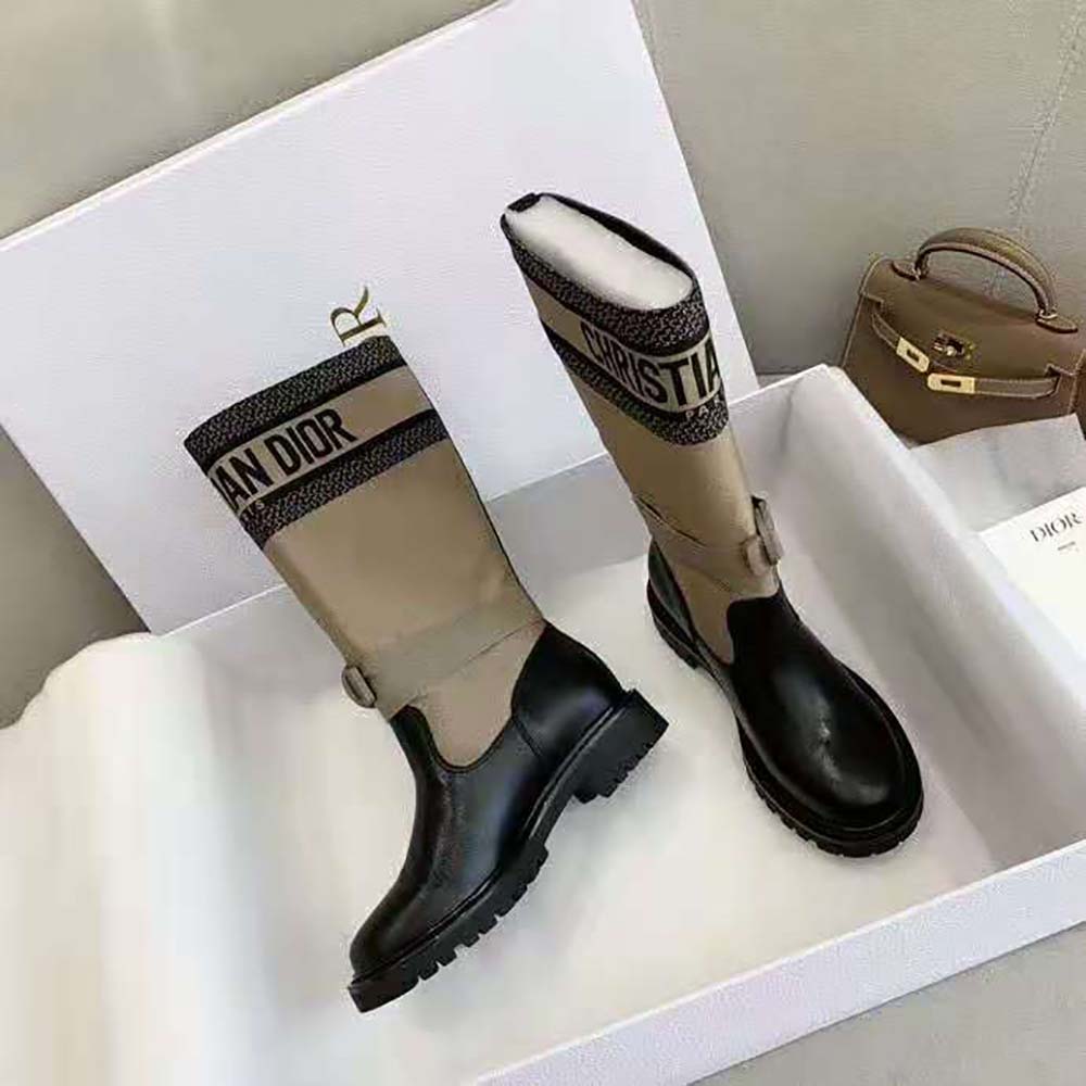 Dior Women D-Major Boot Taupe and Black Technical Fabric and Calfskin - image 7