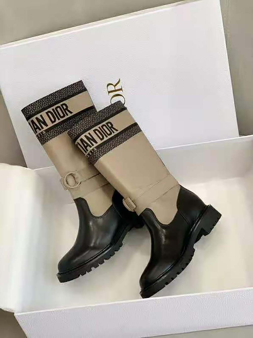 Dior Women D-Major Boot Taupe and Black Technical Fabric and Calfskin - image 8