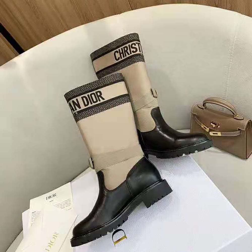 Dior Women D-Major Boot Taupe and Black Technical Fabric and Calfskin - image 9