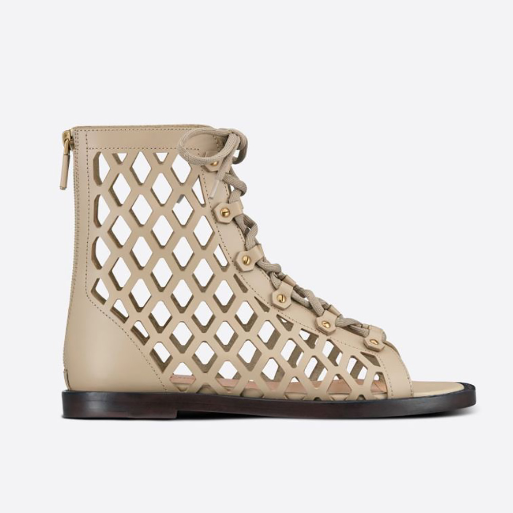 Side profile of Dior Women D-Trap Sandal Beige Matte Calfskin 3cm Heel