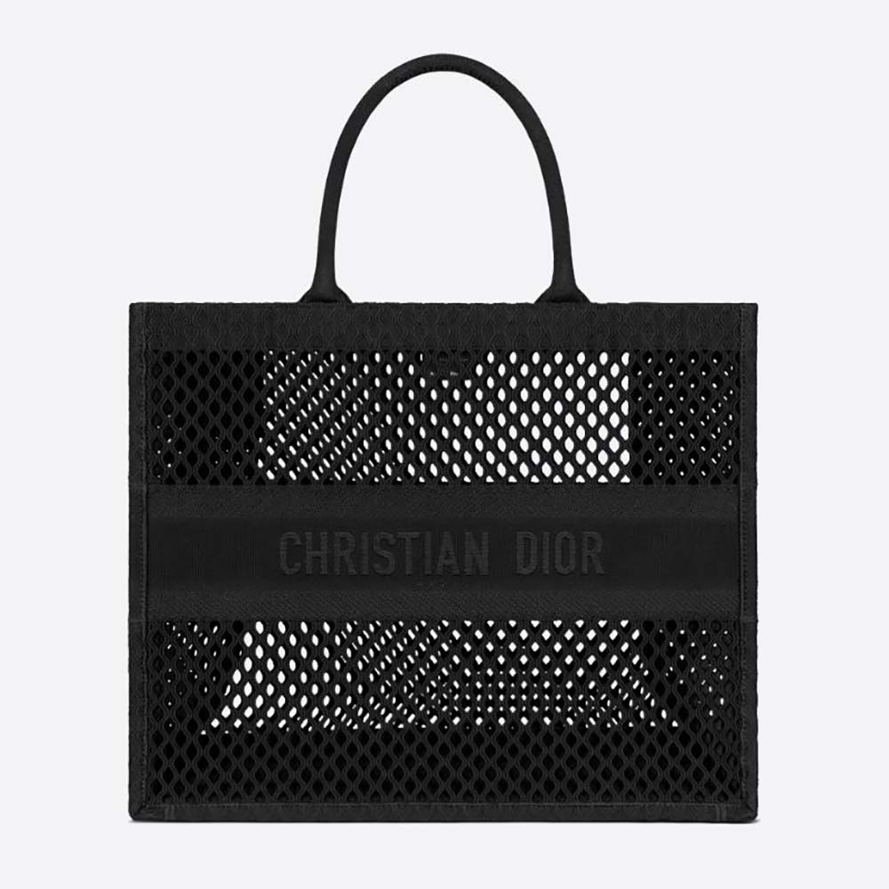 Front view of Dior Women Dior Book Tote Black Mesh Embroidery