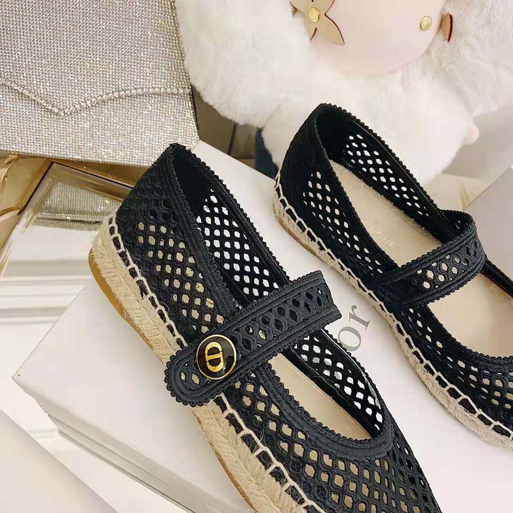 Dior Women Dior Caro Espadrille Ballerina Flat Black Mesh Embroidery - image 4