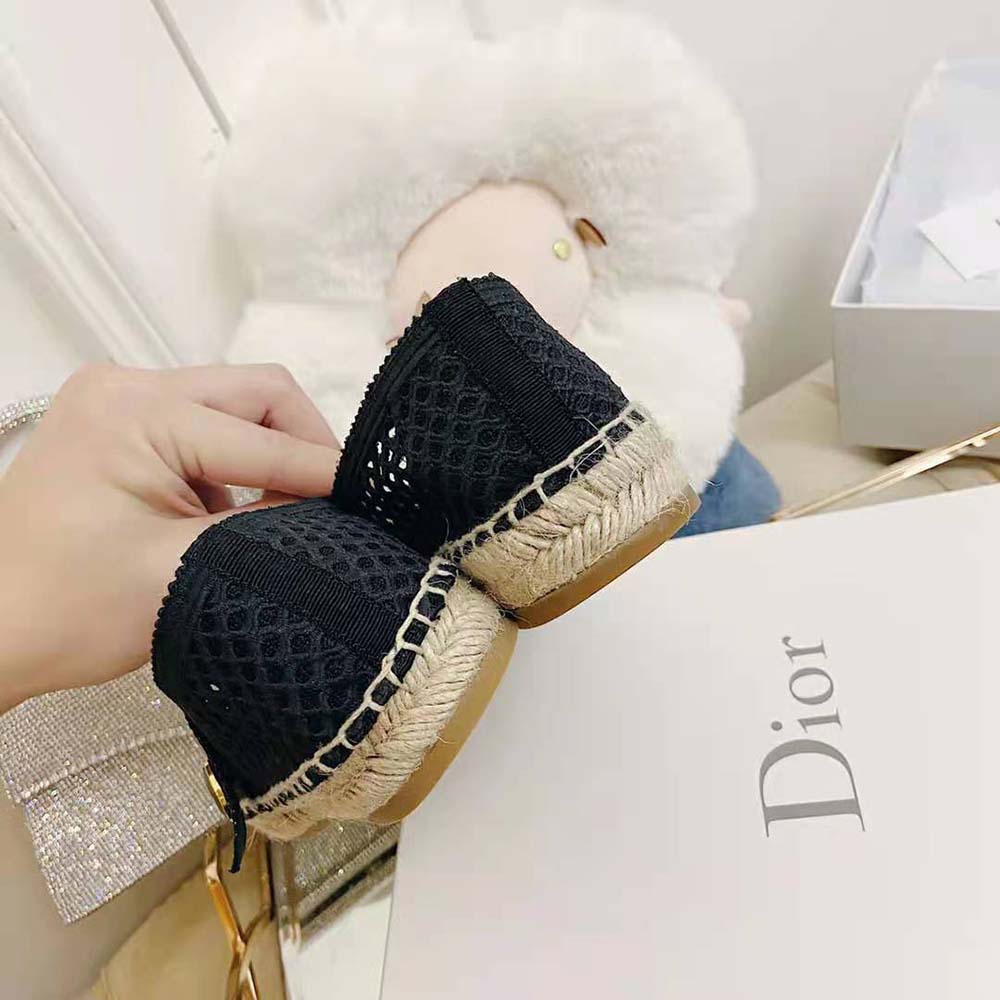 Dior Women Dior Caro Espadrille Ballerina Flat Black Mesh Embroidery - image 5