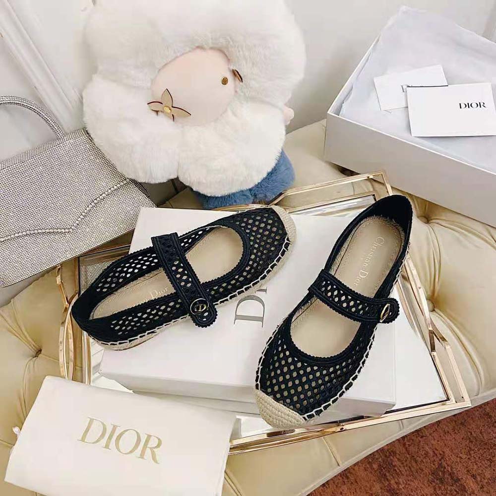 Dior Women Dior Caro Espadrille Ballerina Flat Black Mesh Embroidery - image 6