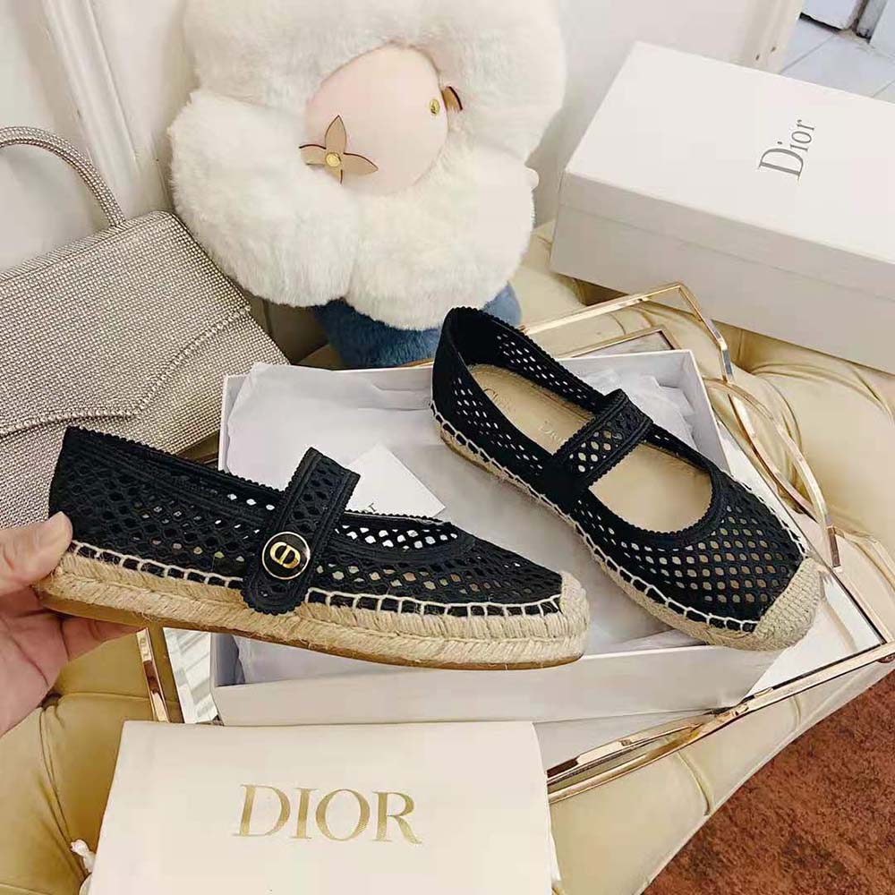 Dior Women Dior Caro Espadrille Ballerina Flat Black Mesh Embroidery - image 7