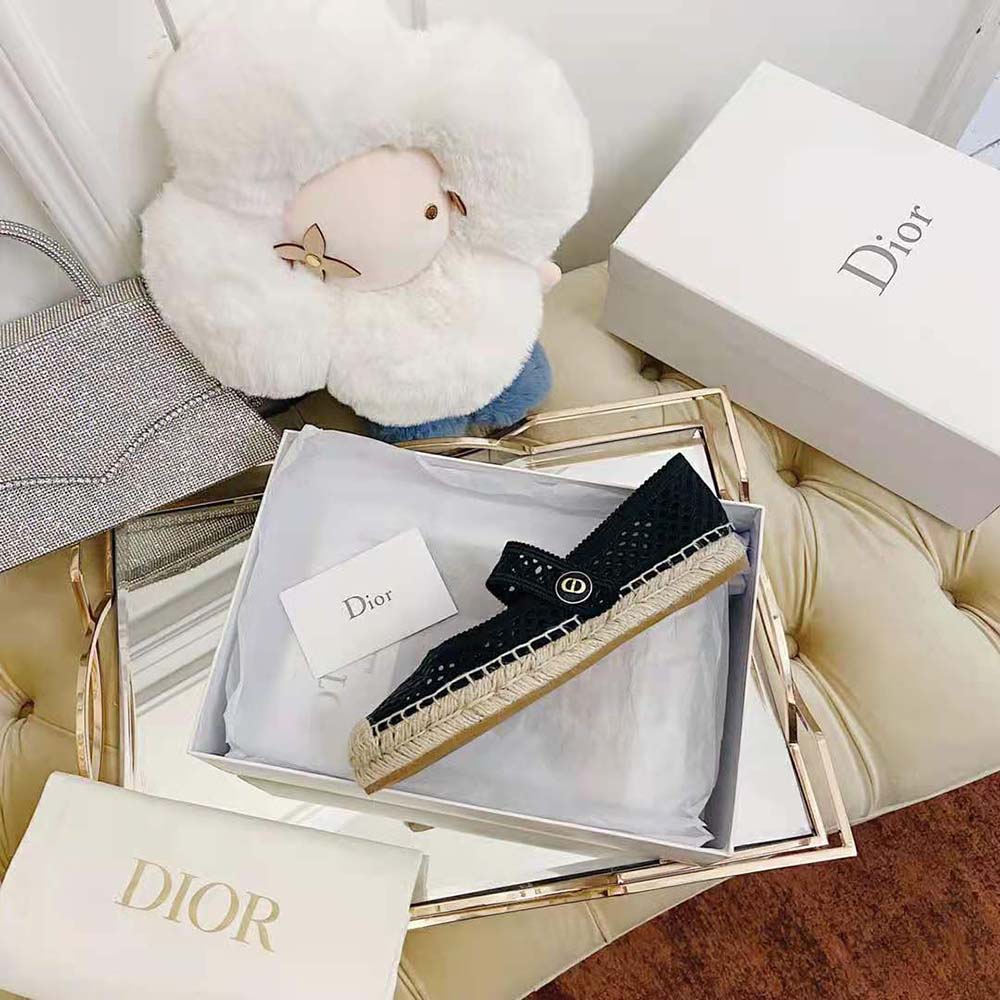 Dior Women Dior Caro Espadrille Ballerina Flat Black Mesh Embroidery - image 8