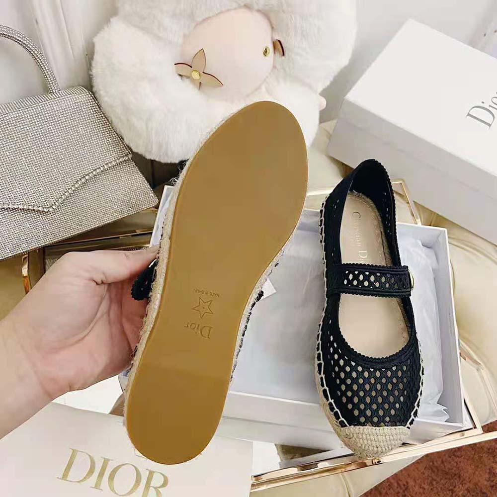 Dior Women Dior Caro Espadrille Ballerina Flat Black Mesh Embroidery - image 9