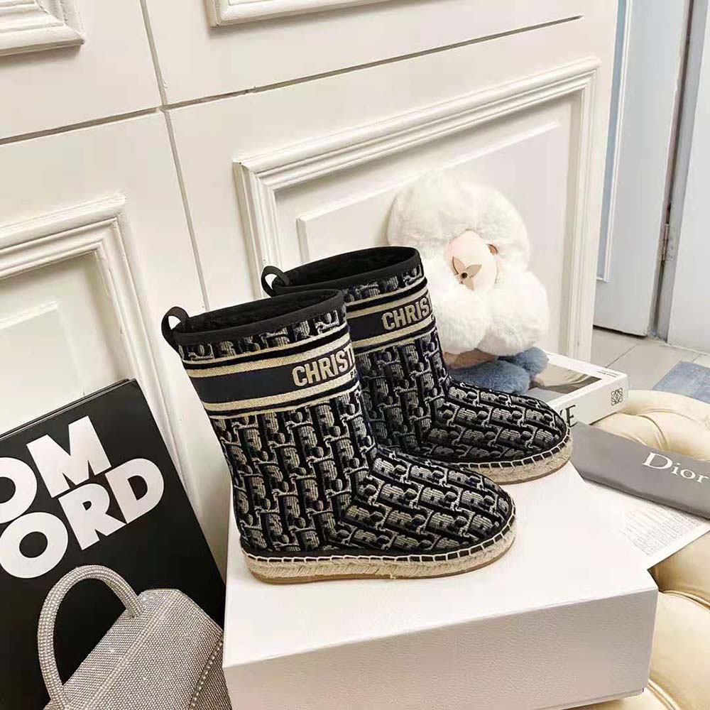 Dior Women Dior Chez Moi Dior Granville Ankle Boot Blue Dior Oblique Embroidered Velvet - image 4