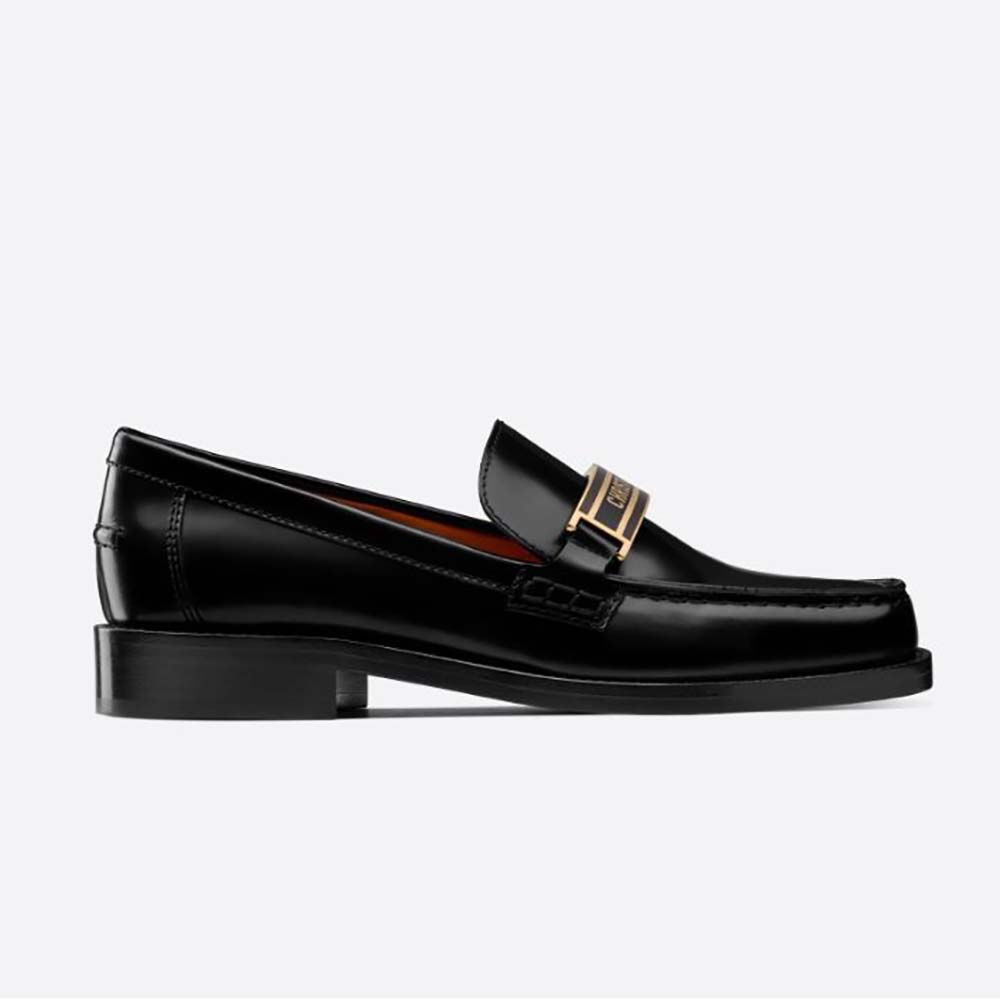 Side profile of Dior Women Dior Code Loafer Black Glazed Calfskin
