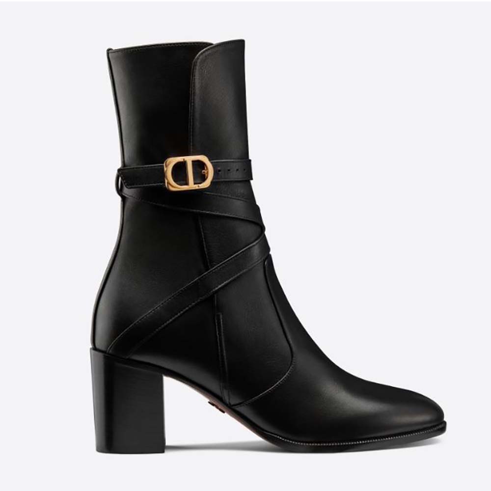 Side angle of Dior Women Dior Empreinte Heeled Ankle Boot Black Soft Calfskin