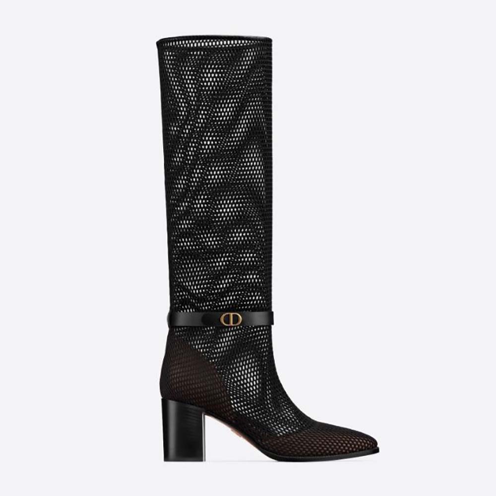 Front angle of Dior Women Dior Empreinte Heeled Boot Black Mesh Calfskin
