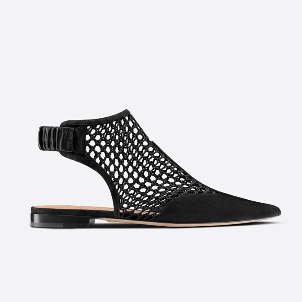Side profile of Dior Women Dior-I Ballerina Flat black suede mesh