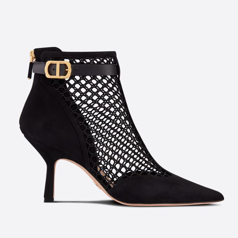Side profile of Dior Women Dior-I Heeled Ankle Boot Black Suede Calfskin Mesh