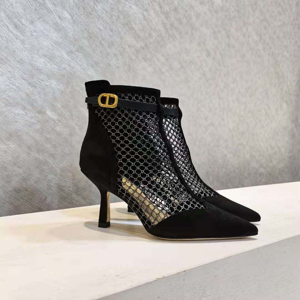 Dior Women Dior-I Heeled Ankle Boot Black Suede Calfskin Mesh in 8cm Heel - image 4