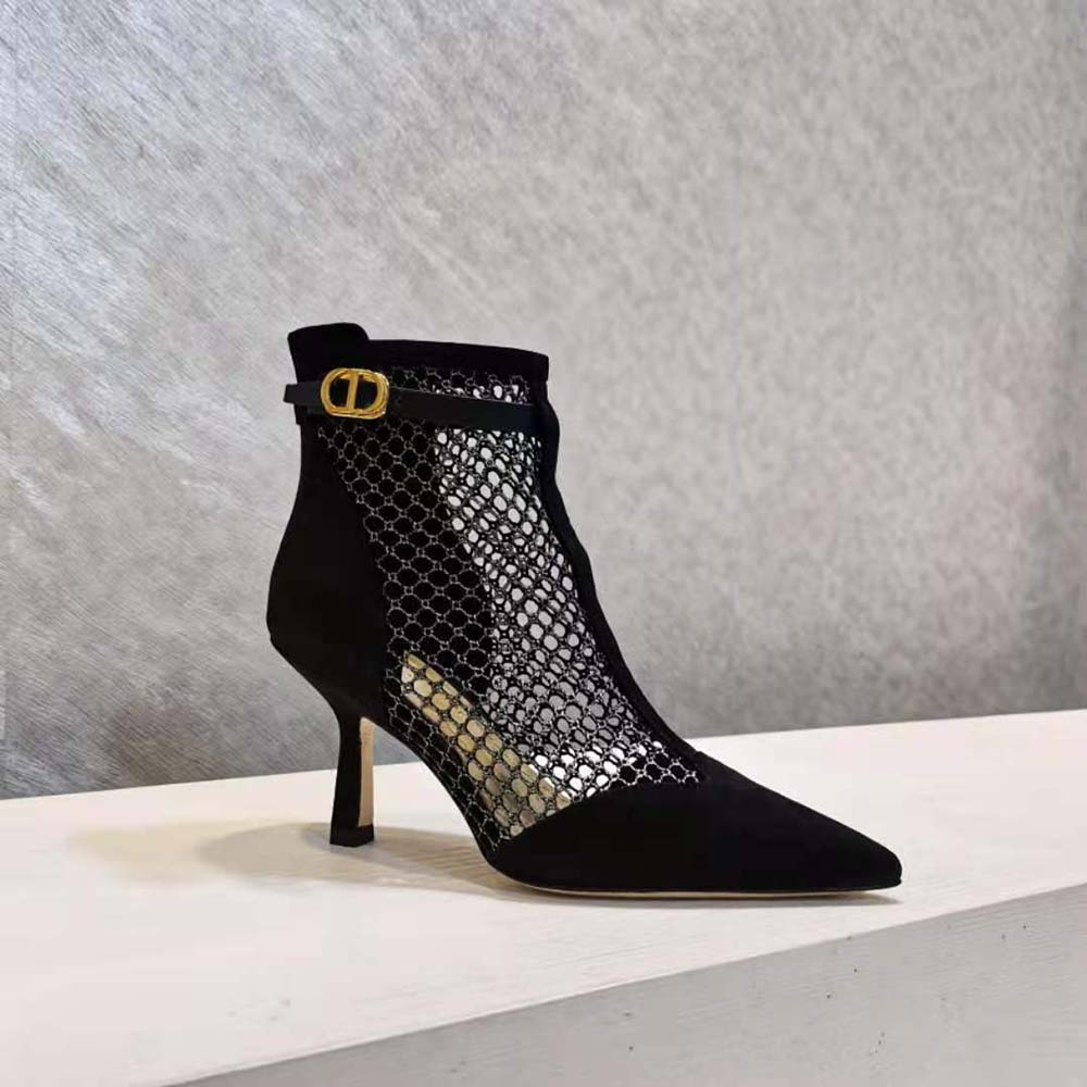 Dior Women Dior-I Heeled Ankle Boot Black Suede Calfskin Mesh in 8cm Heel - image 5