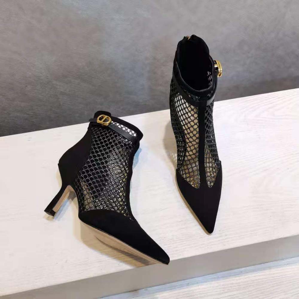 Dior Women Dior-I Heeled Ankle Boot Black Suede Calfskin Mesh in 8cm Heel - image 6