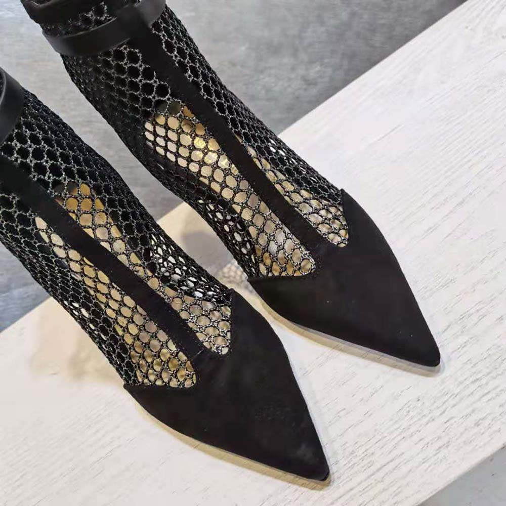 Dior Women Dior-I Heeled Ankle Boot Black Suede Calfskin Mesh in 8cm Heel - image 7