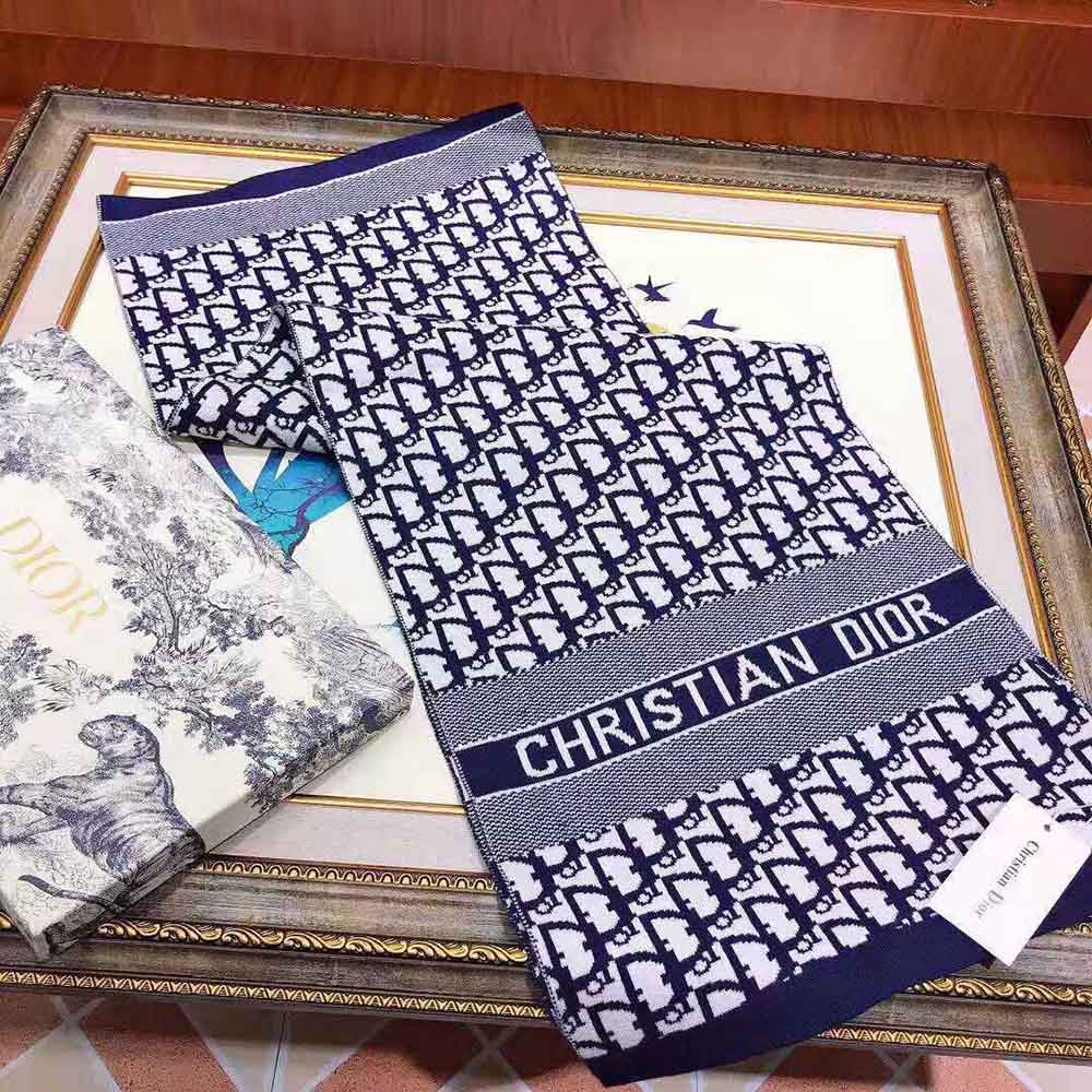 Dior Women Dior Oblique Scarf Blue Wool and Cashmere Knit - image 10