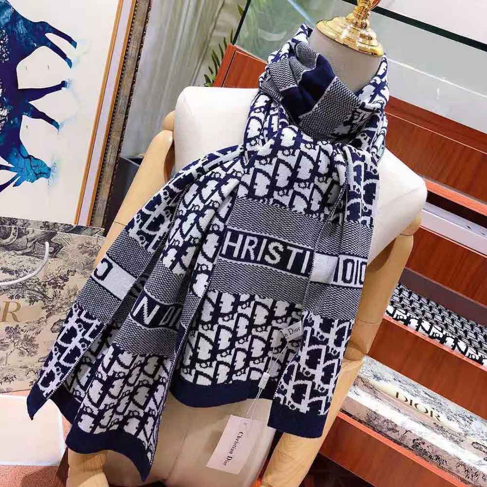 Dior Women Dior Oblique Scarf Blue Wool and Cashmere Knit - image 4