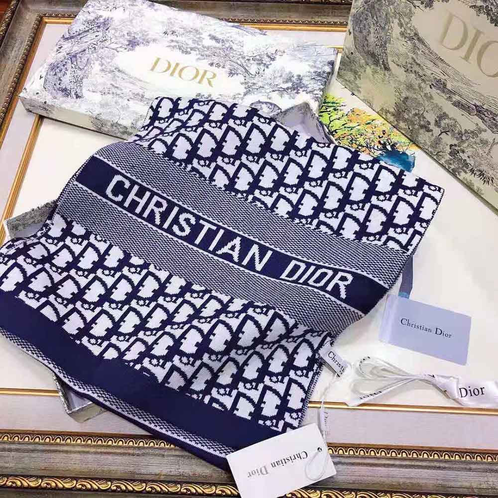 Dior Women Dior Oblique Scarf Blue Wool and Cashmere Knit - image 7