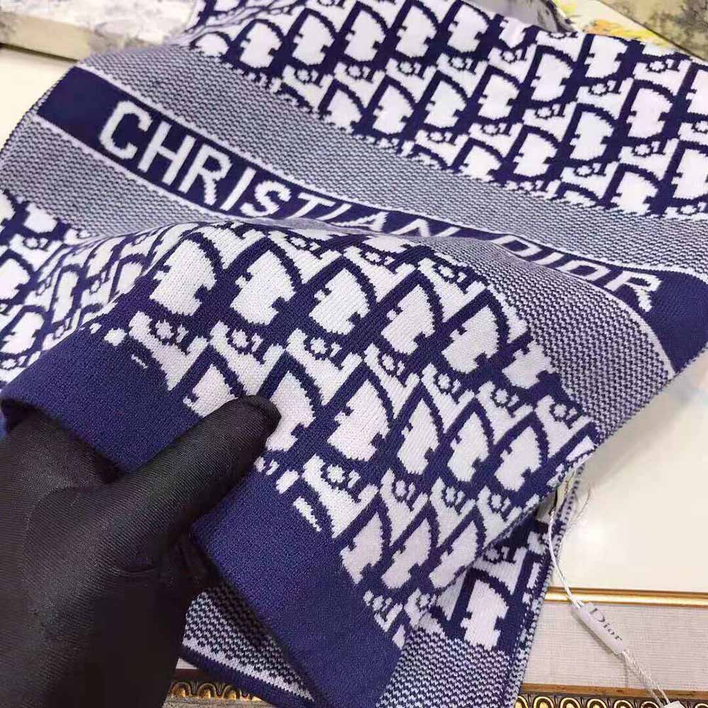 Dior Women Dior Oblique Scarf Blue Wool and Cashmere Knit - image 8