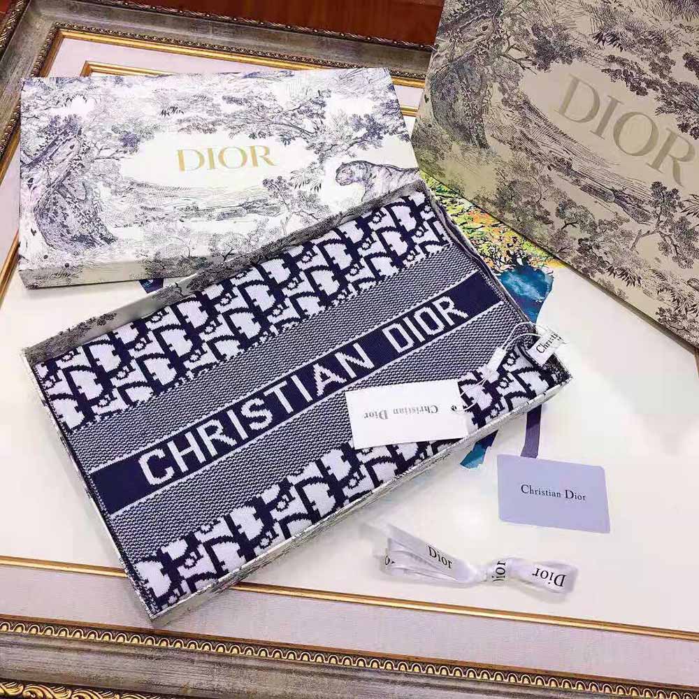 Dior Women Dior Oblique Scarf Blue Wool and Cashmere Knit - image 9